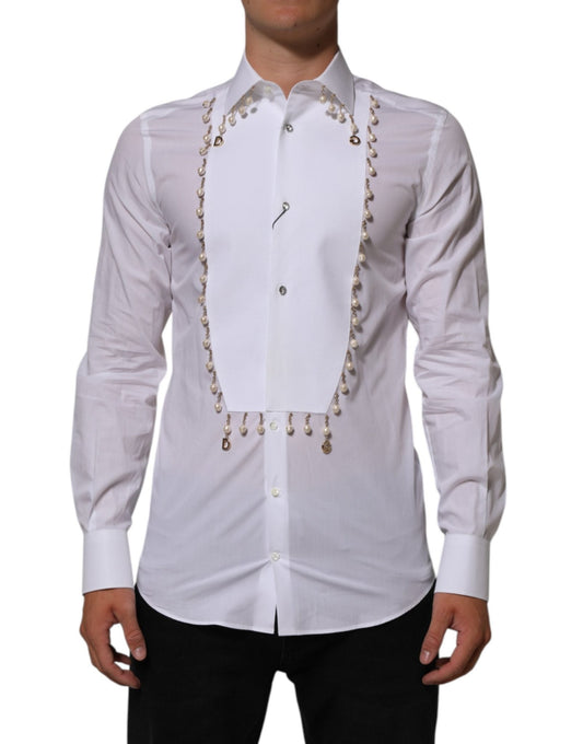 Dolce & Gabbana White Cotton DG Logo Pearl GOLD Formal Shirt – IT39 | S par Dolce & Gabbana | Disponible sur Sandy Store ByNet