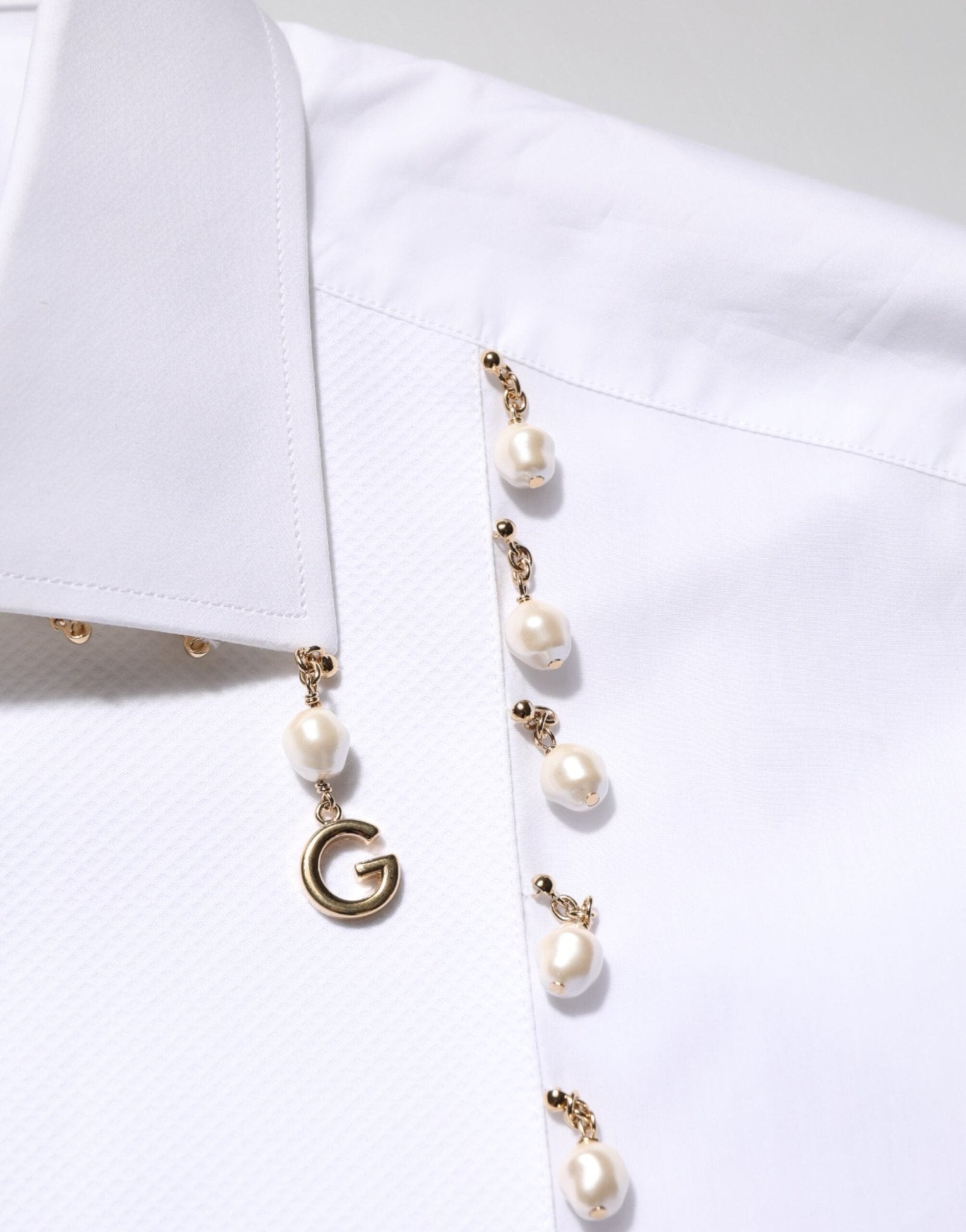 Dolce & Gabbana White Cotton DG Logo Pearl GOLD Formal Shirt – IT39 | S par Dolce & Gabbana | Disponible sur Sandy Store ByNet