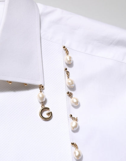 Dolce & Gabbana White Cotton DG Logo Pearl GOLD Formal Shirt – IT39 | S par Dolce & Gabbana | Disponible sur Sandy Store ByNet