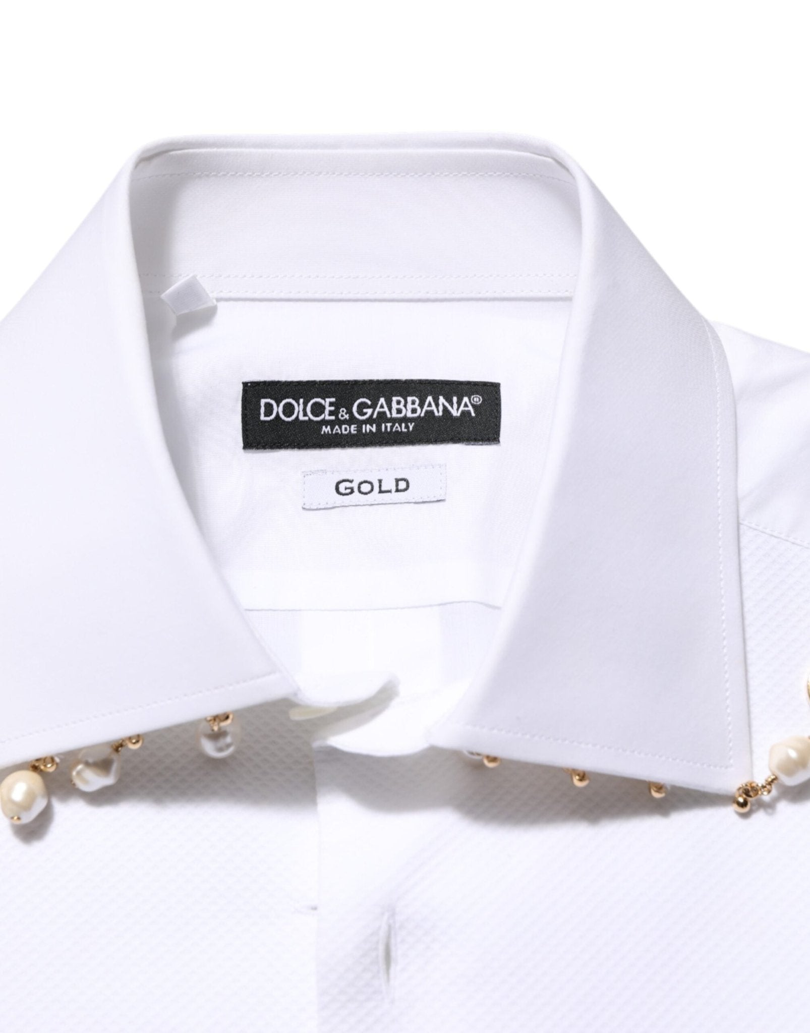 Dolce & Gabbana White Cotton DG Logo Pearl GOLD Formal Shirt – IT39 | S par Dolce & Gabbana | Disponible sur Sandy Store ByNet