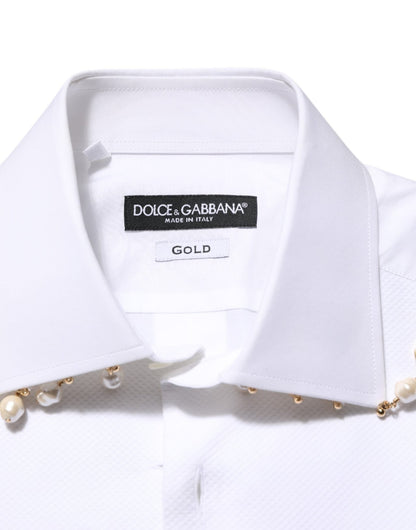 Dolce & Gabbana White Cotton DG Logo Pearl GOLD Formal Shirt – IT39 | S par Dolce & Gabbana | Disponible sur Sandy Store ByNet