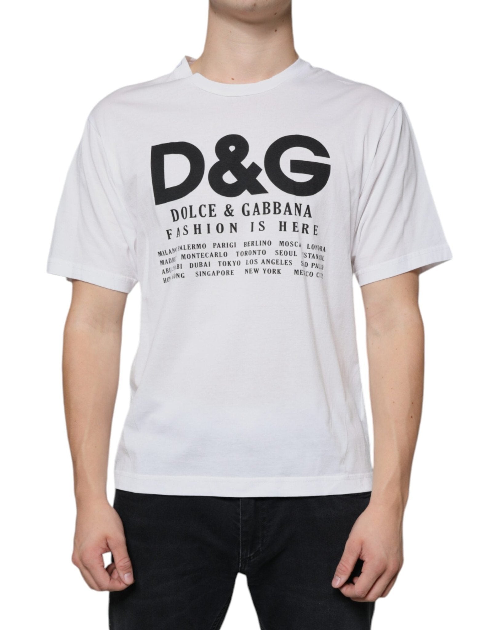 Dolce & Gabbana White Cotton DG Logo Print Casual T-shirt – IT46 | S par Dolce & Gabbana | Disponible sur Sandy Store ByNet