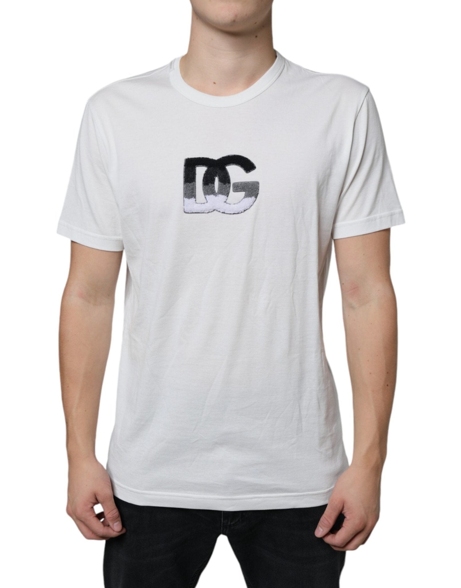 Dolce & Gabbana White Cotton DG Logo Print T-shirt – IT52 | XL par Dolce & Gabbana | Disponible sur Sandy Store ByNet