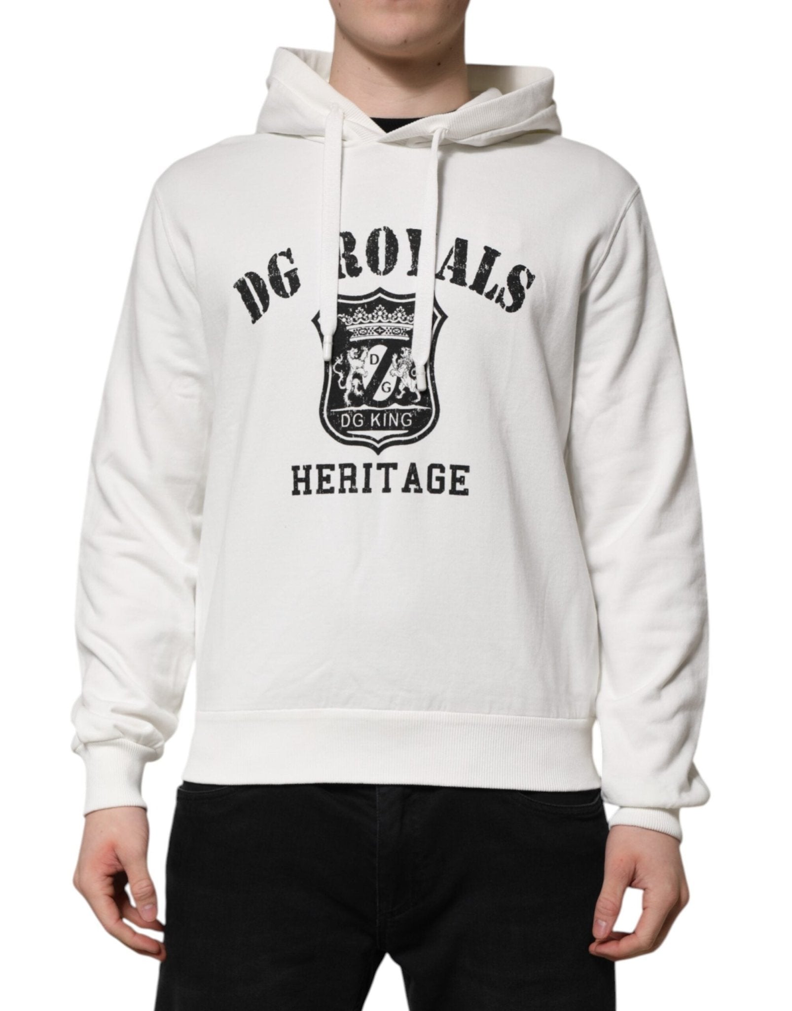 Dolce & Gabbana White Cotton DG ROYAL Print Hooded Sweater – IT44 | XS par Dolce & Gabbana | Disponible sur Sandy Store ByNet