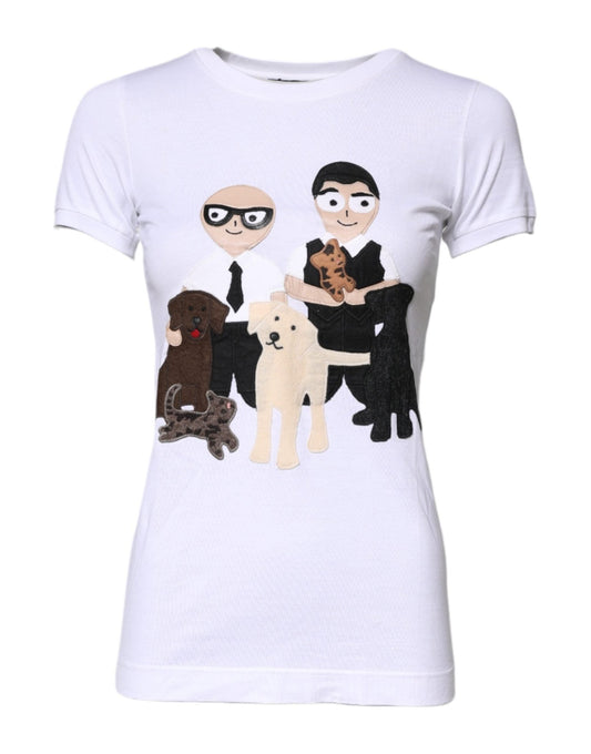 Dolce & Gabbana White Cotton #DGFAMILY Embroidery T-shirt - Sandy Store ByNet