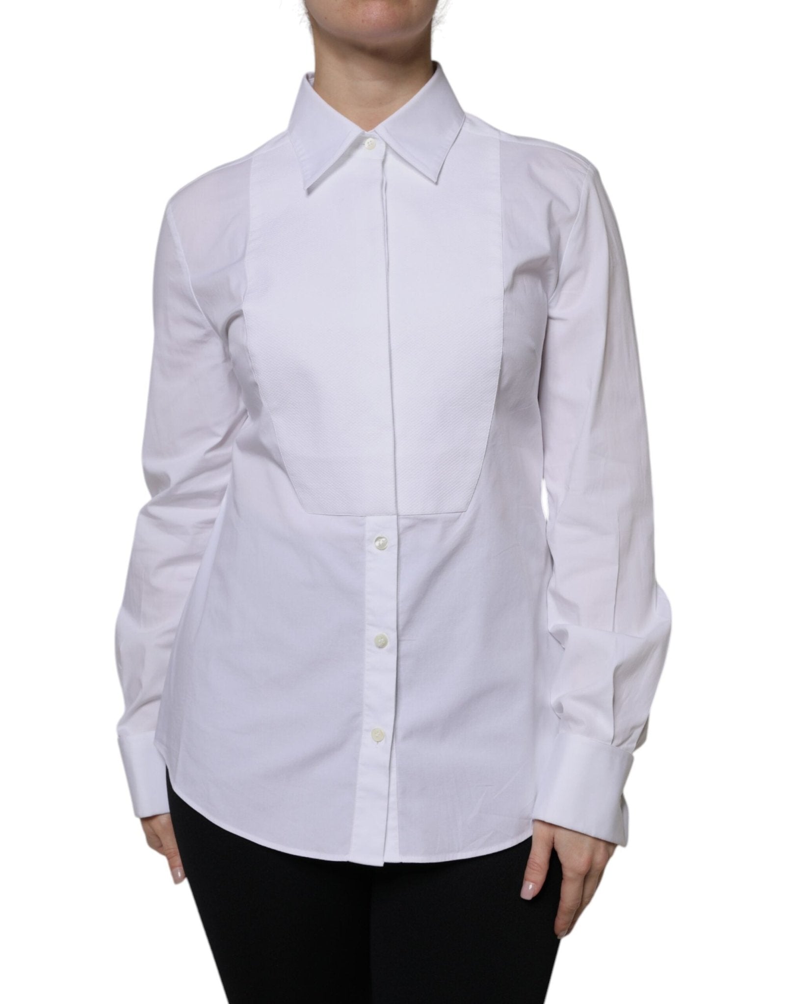 Dolce & Gabbana White Cotton Dress Collared Dress Shirt Top – IT46|XL par Dolce & Gabbana | Disponible sur Sandy Store ByNet