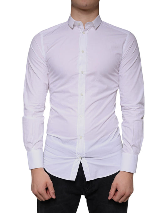 Dolce & Gabbana White Cotton Dress GOLD Formal Collared Shirt - Sandy Store ByNet
