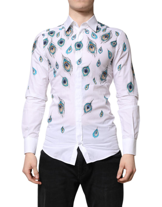 Dolce & Gabbana White Cotton Feather Print GOLD Dress Shirt – IT38 | XS par Dolce & Gabbana | Disponible sur Sandy Store ByNet