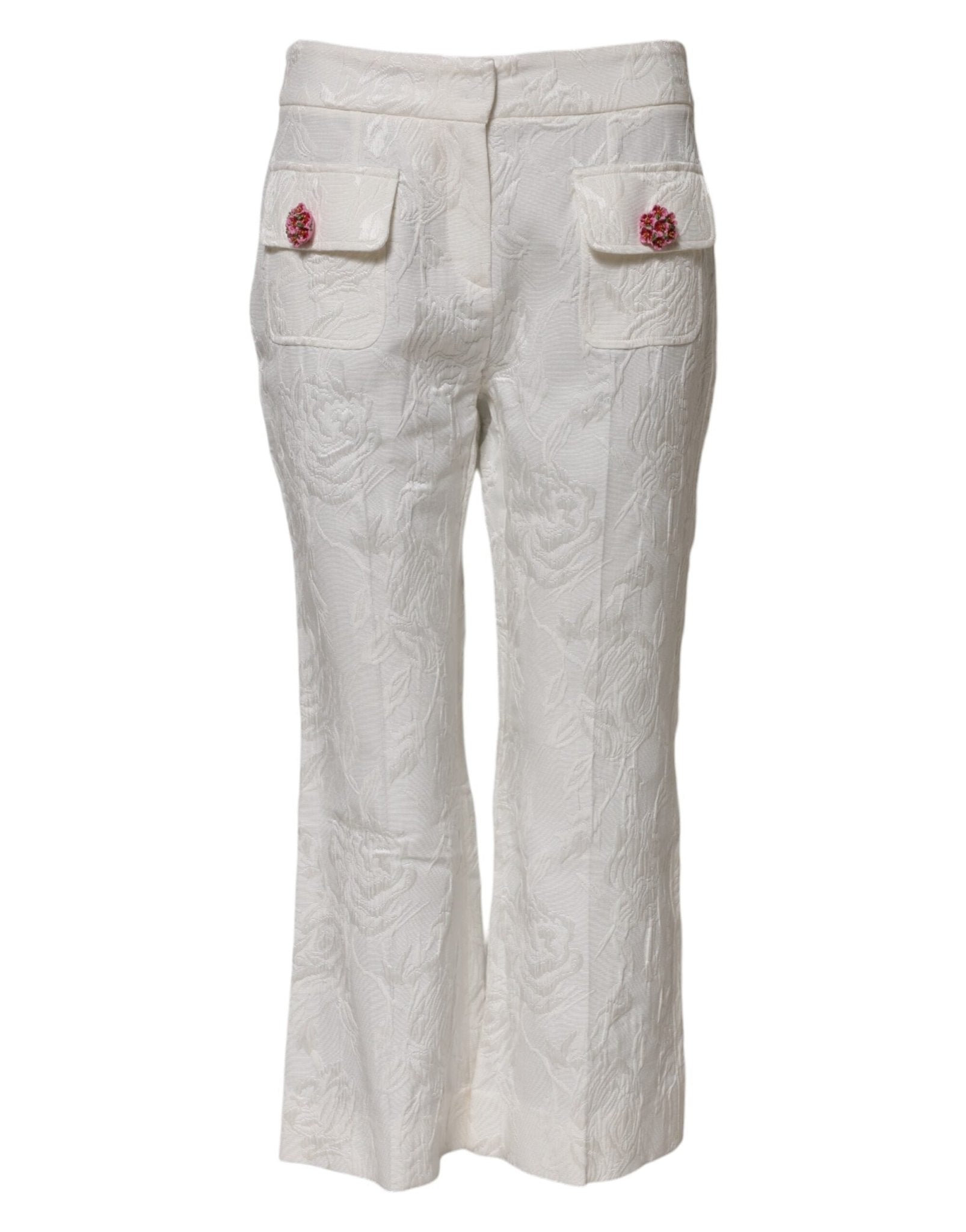 Dolce & Gabbana White Cotton Floral Jacquard Pants – IT38 | XS par Dolce & Gabbana | Disponible sur Sandy Store ByNet