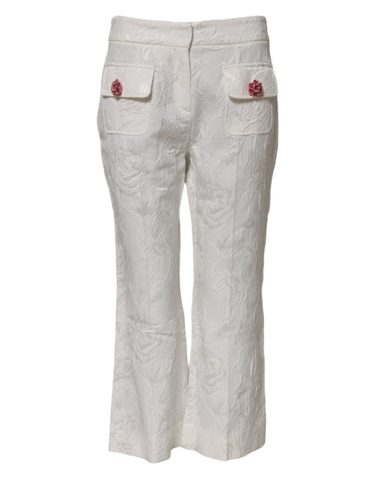 Dolce & Gabbana White Cotton Floral Jacquard Pants – IT38 | XS par Dolce & Gabbana | Disponible sur Sandy Store ByNet