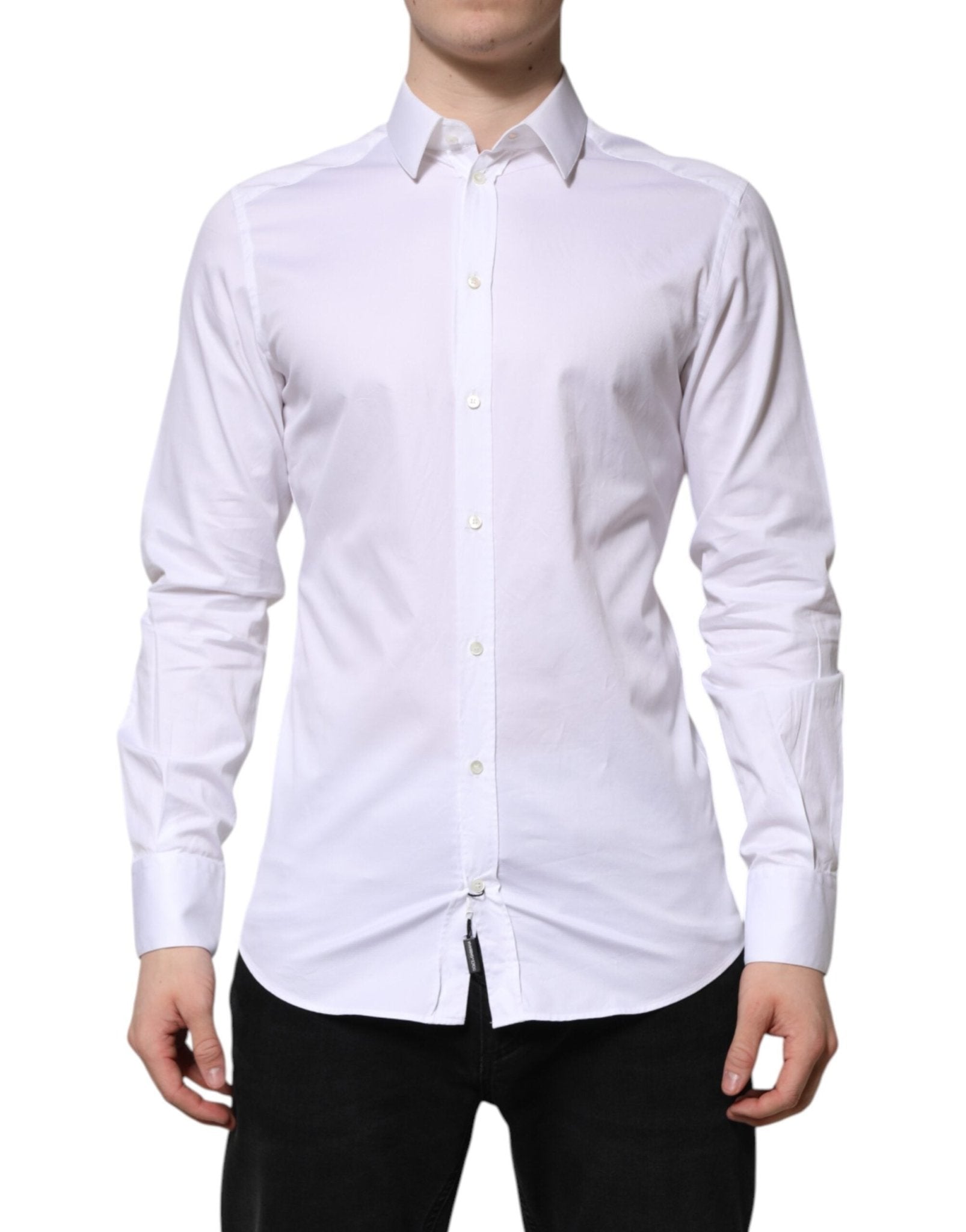 Dolce & Gabbana White Cotton GOLD Long Sleeve Men Dress Shirt – IT39 | S par Dolce & Gabbana | Disponible sur Sandy Store ByNet
