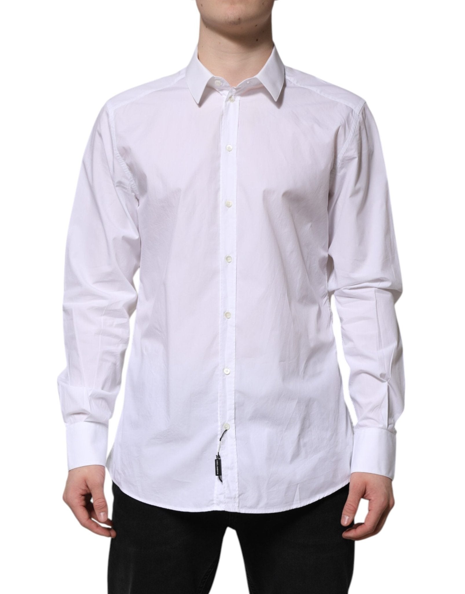 Dolce & Gabbana White Cotton GOLD Long Sleeves Dress Shirt – IT43 | 2XL par Dolce & Gabbana | Disponible sur Sandy Store ByNet