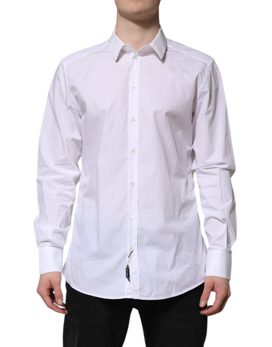 Dolce & Gabbana White Cotton GOLD Long Sleeves Dress Shirt – IT43 | 2XL par Dolce & Gabbana | Disponible sur Sandy Store ByNet