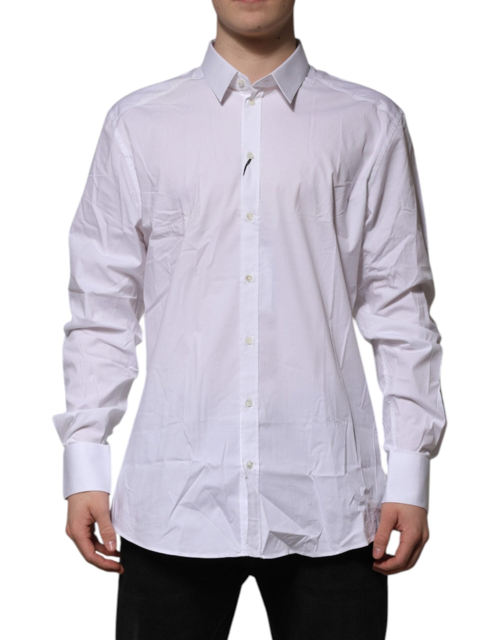 Dolce & Gabbana White Cotton GOLD Long Sleeves Dress Shirt – IT43 | 2XL par Dolce & Gabbana | Disponible sur Sandy Store ByNet