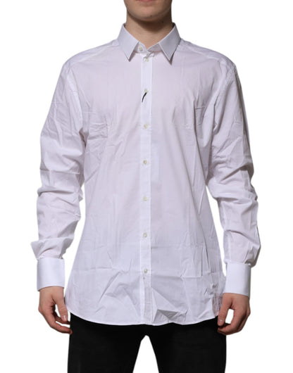 Dolce & Gabbana White Cotton GOLD Long Sleeves Dress Shirt – IT43 | 2XL par Dolce & Gabbana | Disponible sur Sandy Store ByNet