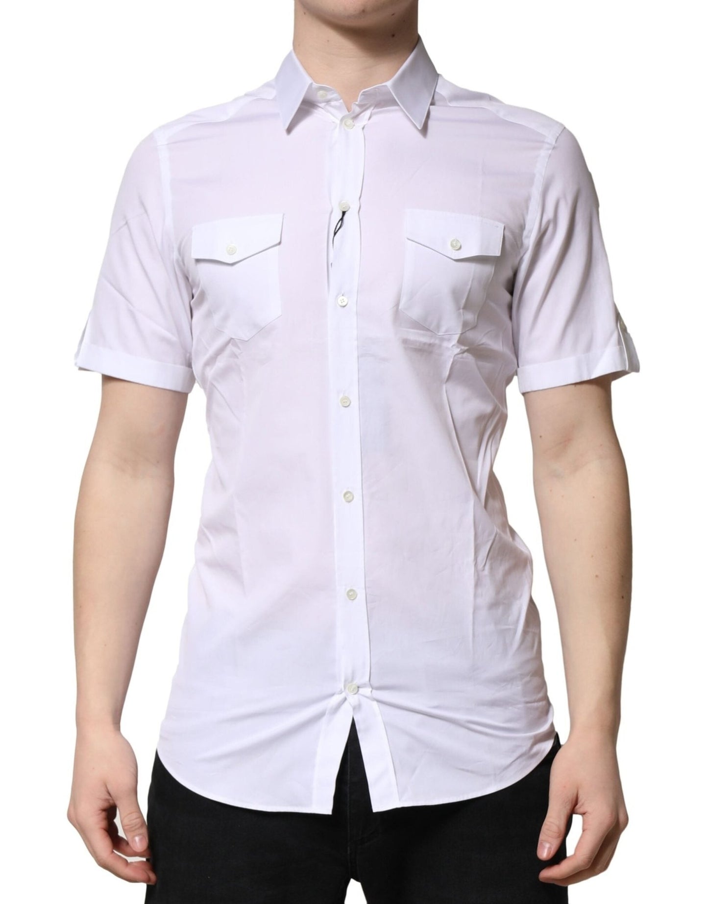 Dolce & Gabbana White Cotton GOLD Short Sleeves Casual Shirt – IT39 | S par Dolce & Gabbana | Disponible sur Sandy Store ByNet