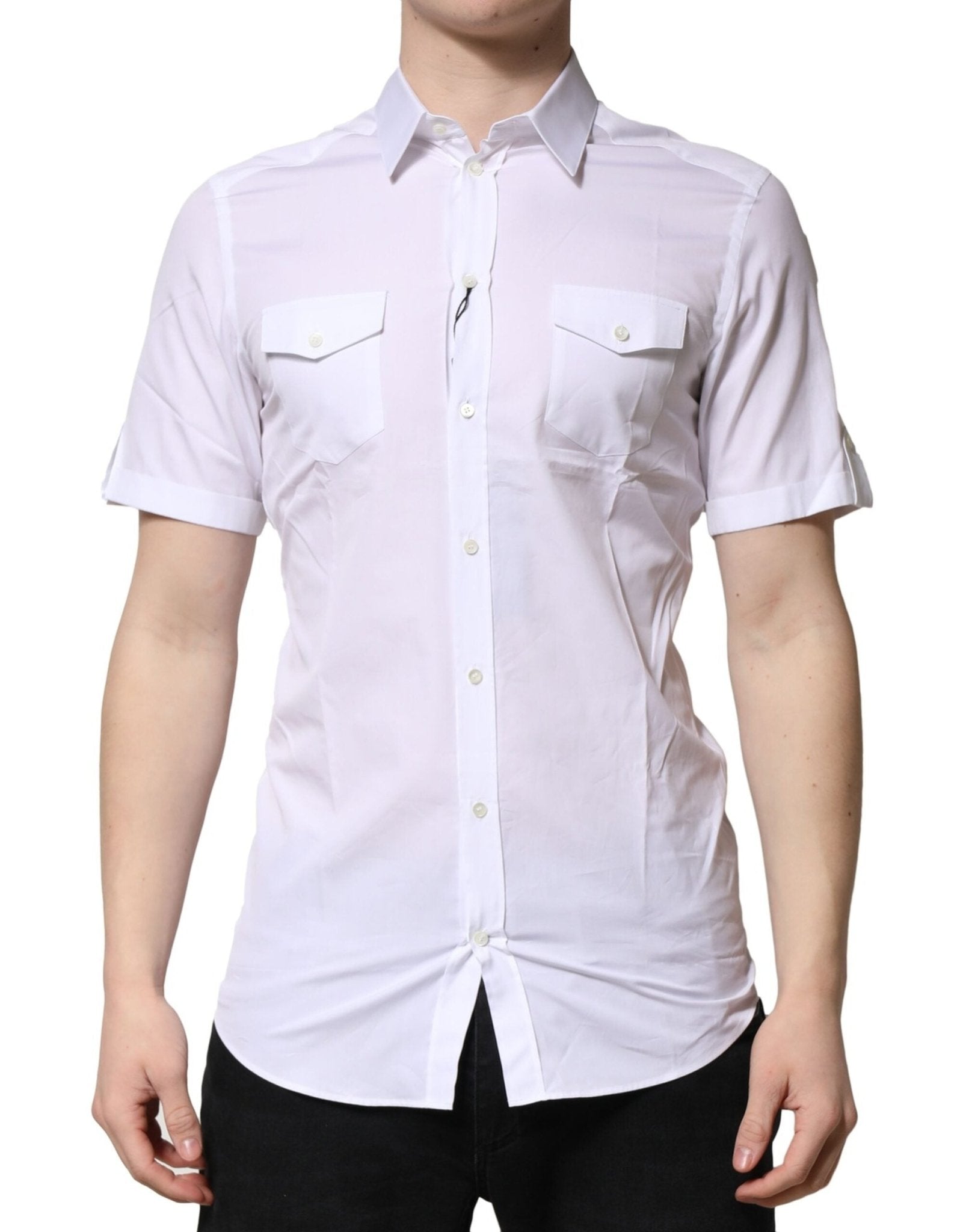 Dolce & Gabbana White Cotton GOLD Short Sleeves Casual Shirt – IT39 | S par Dolce & Gabbana | Disponible sur Sandy Store ByNet