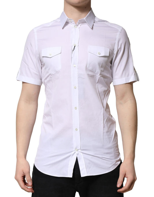 Dolce & Gabbana White Cotton GOLD Short Sleeves Casual Shirt – IT39 | S par Dolce & Gabbana | Disponible sur Sandy Store ByNet