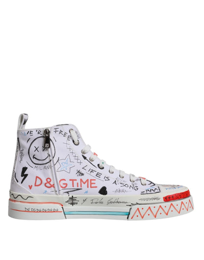 Dolce & Gabbana White Cotton Graffiti High Top Sneaker Shoes – EU47/US14 par Dolce & Gabbana | Disponible sur Sandy Store ByNet
