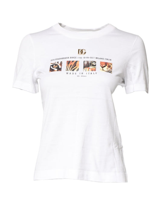 Dolce & Gabbana White Cotton Graphic Print Crew Neck T-shirt - Sandy Store ByNet