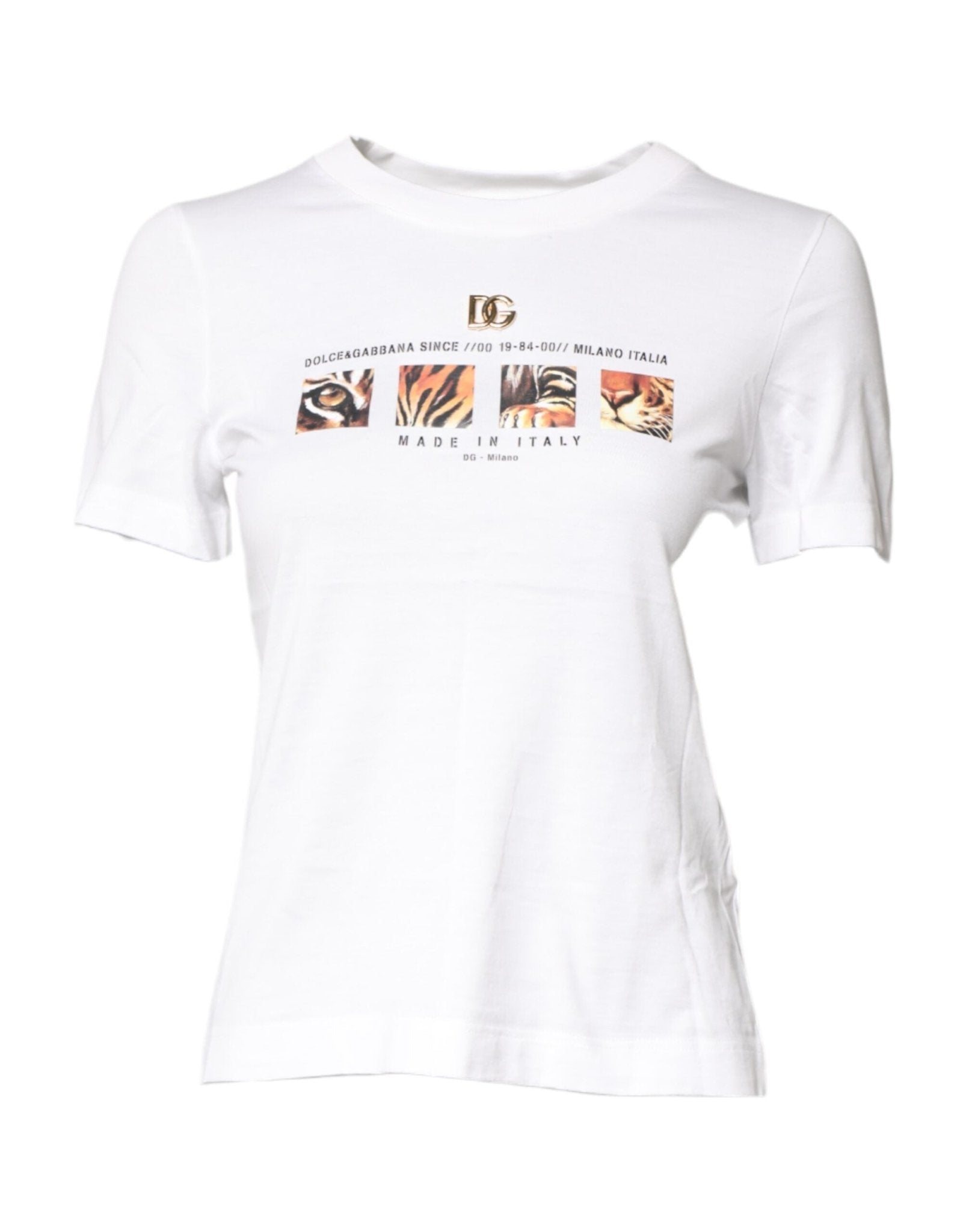 Dolce & Gabbana White Cotton Graphic Print Crew Neck T-shirt - Sandy Store ByNet