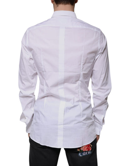 Dolce & Gabbana White Cotton Logo Formal Men GOLD Dress Shirt - Sandy Store ByNet