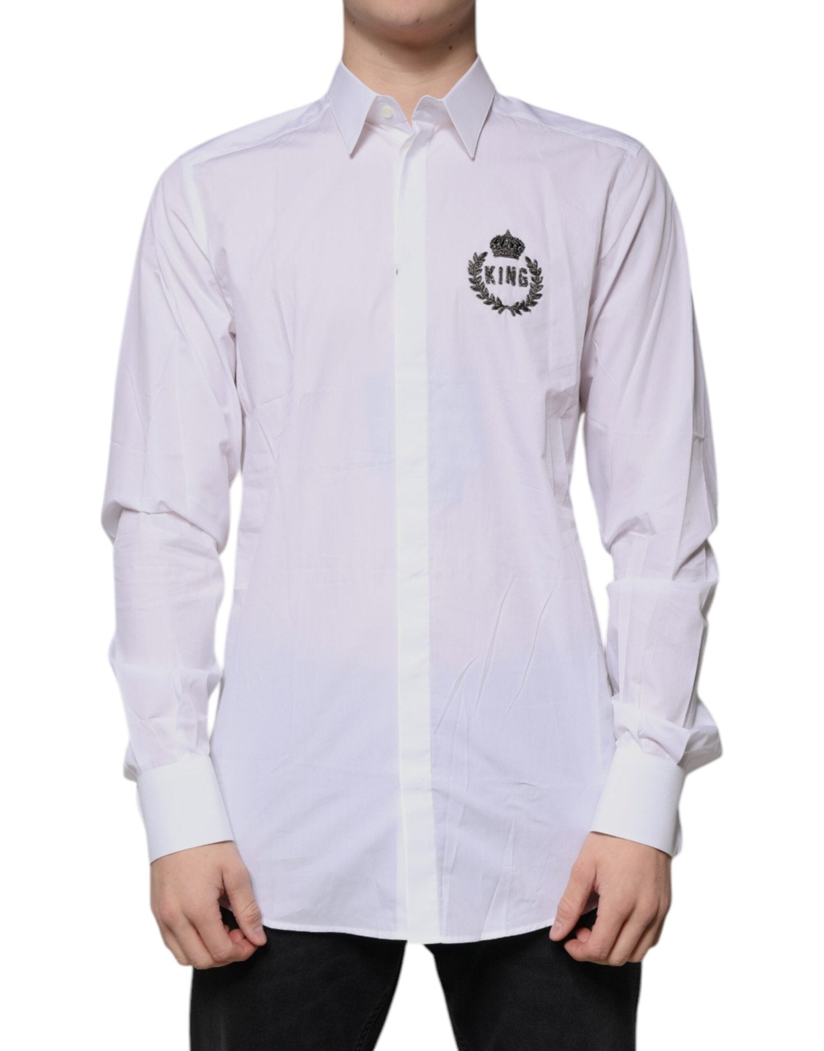 Dolce & Gabbana White Cotton Logo Formal Men GOLD Dress Shirt - Sandy Store ByNet