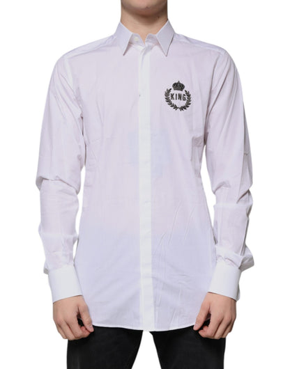 Dolce & Gabbana White Cotton Logo Formal Men GOLD Dress Shirt - Sandy Store ByNet
