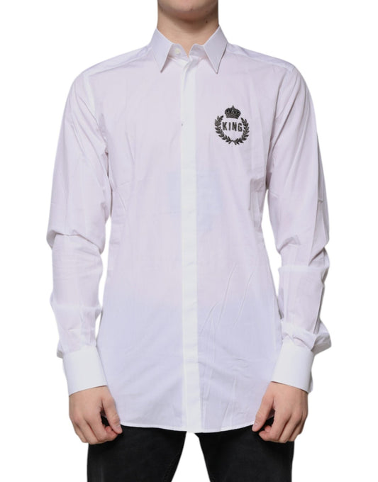 Dolce & Gabbana White Cotton Logo Formal Men GOLD Dress Shirt - Sandy Store ByNet