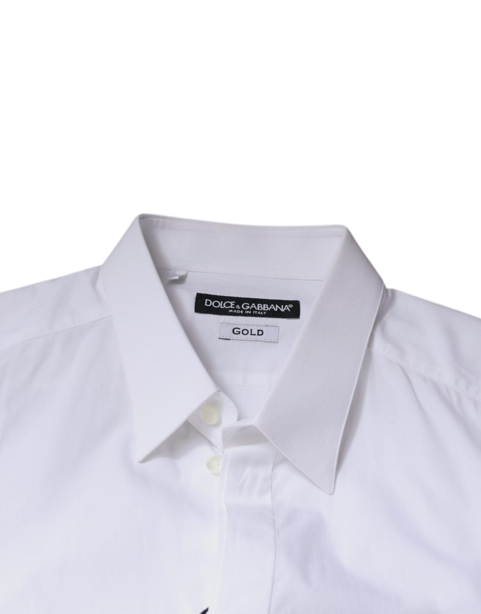 Dolce & Gabbana White Cotton Logo Formal Men GOLD Dress Shirt - Sandy Store ByNet