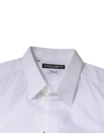 Dolce & Gabbana White Cotton Logo Formal Men GOLD Dress Shirt - Sandy Store ByNet