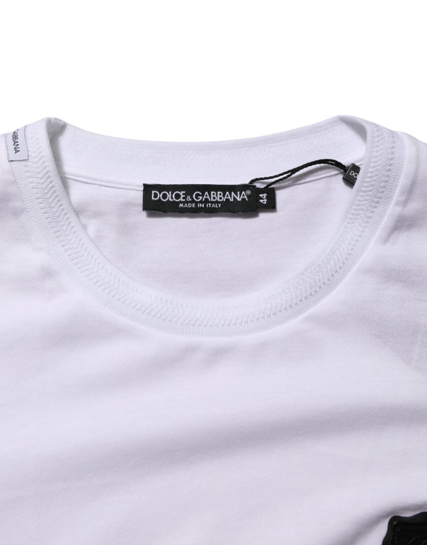 Dolce & Gabbana White Cotton Logo Patch Crew Neck T-shirt – IT44 | XS par Dolce & Gabbana | Disponible sur Sandy Store ByNet