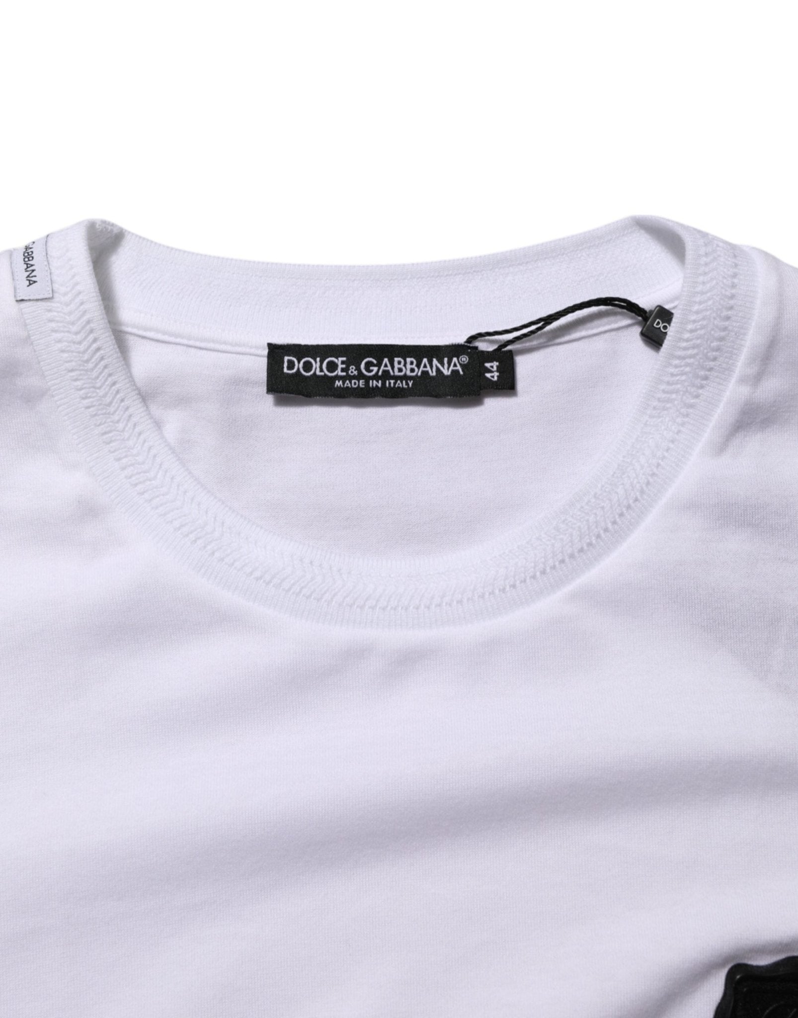 Dolce & Gabbana White Cotton Logo Patch Crew Neck T-shirt – IT44 | XS par Dolce & Gabbana | Disponible sur Sandy Store ByNet
