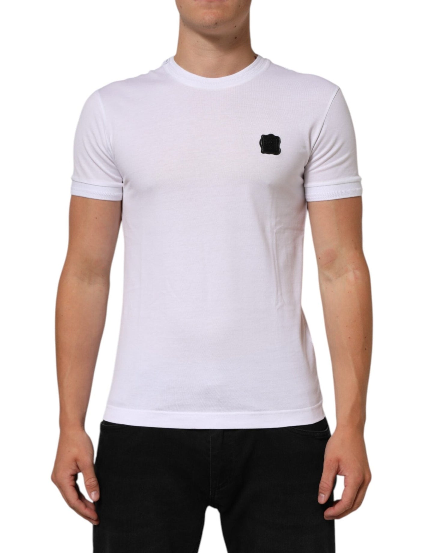 Dolce & Gabbana White Cotton Logo Patch Crew Neck T-shirt – IT44 | XS par Dolce & Gabbana | Disponible sur Sandy Store ByNet
