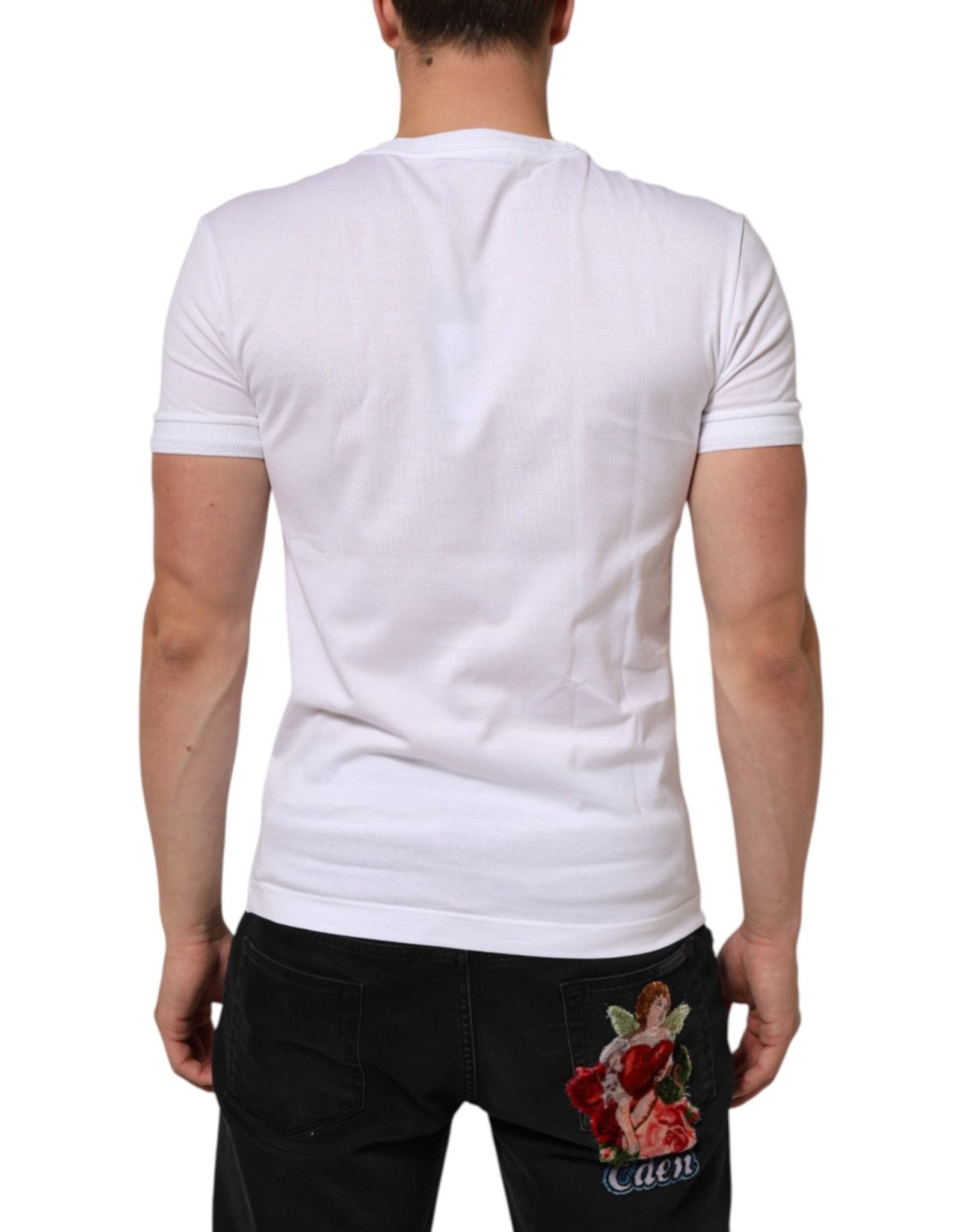 Dolce & Gabbana White Cotton Logo Patch Crew Neck T-shirt – IT44 | XS par Dolce & Gabbana | Disponible sur Sandy Store ByNet