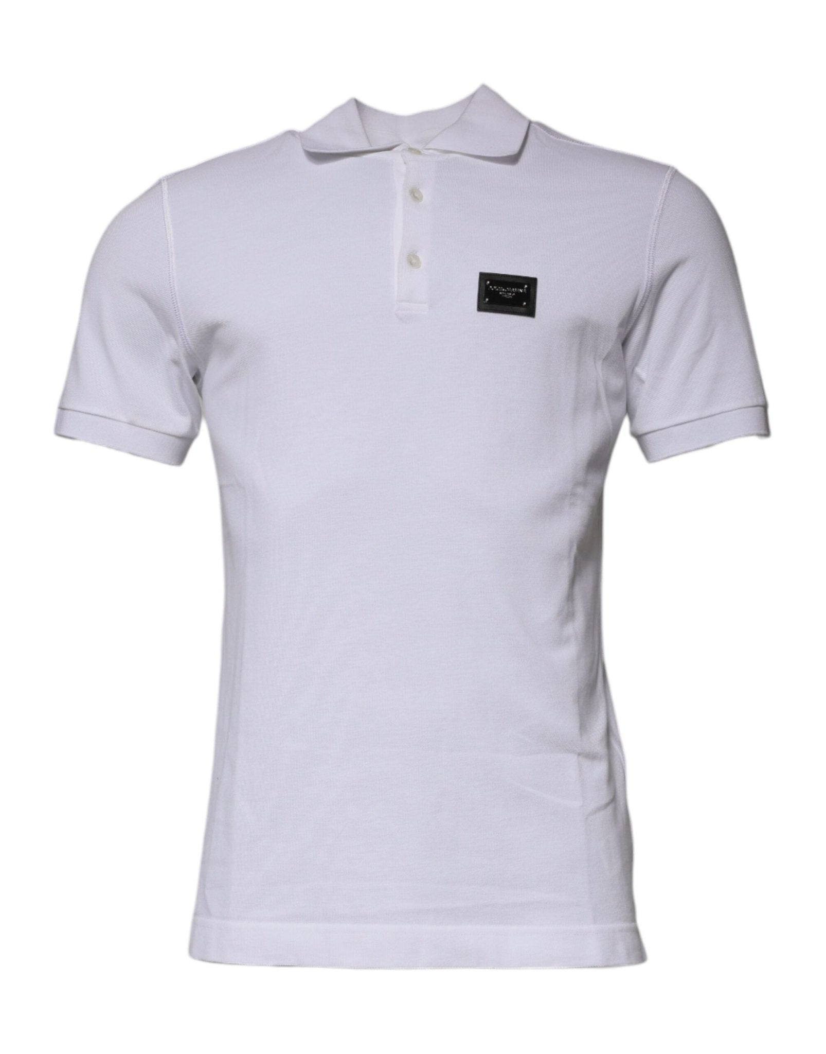 Dolce & Gabbana White Cotton Logo Plaque Collared Polo T-shirt – IT50 | L par Dolce & Gabbana | Disponible sur Sandy Store ByNet
