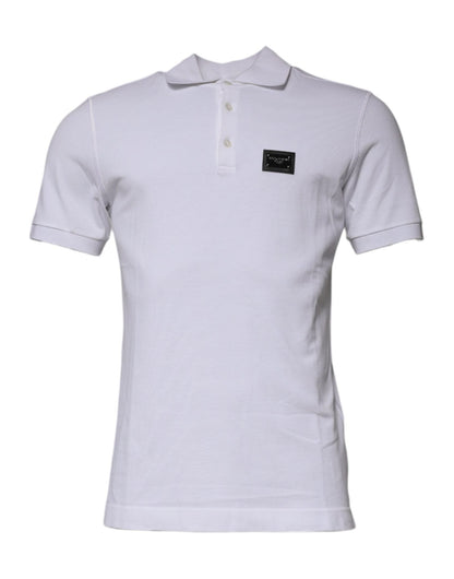 Dolce & Gabbana White Cotton Logo Plaque Collared Polo T-shirt – IT50 | L par Dolce & Gabbana | Disponible sur Sandy Store ByNet