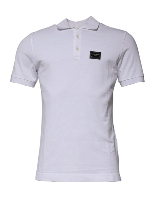 Dolce & Gabbana White Cotton Logo Plaque Collared Polo T-shirt – IT50 | L par Dolce & Gabbana | Disponible sur Sandy Store ByNet