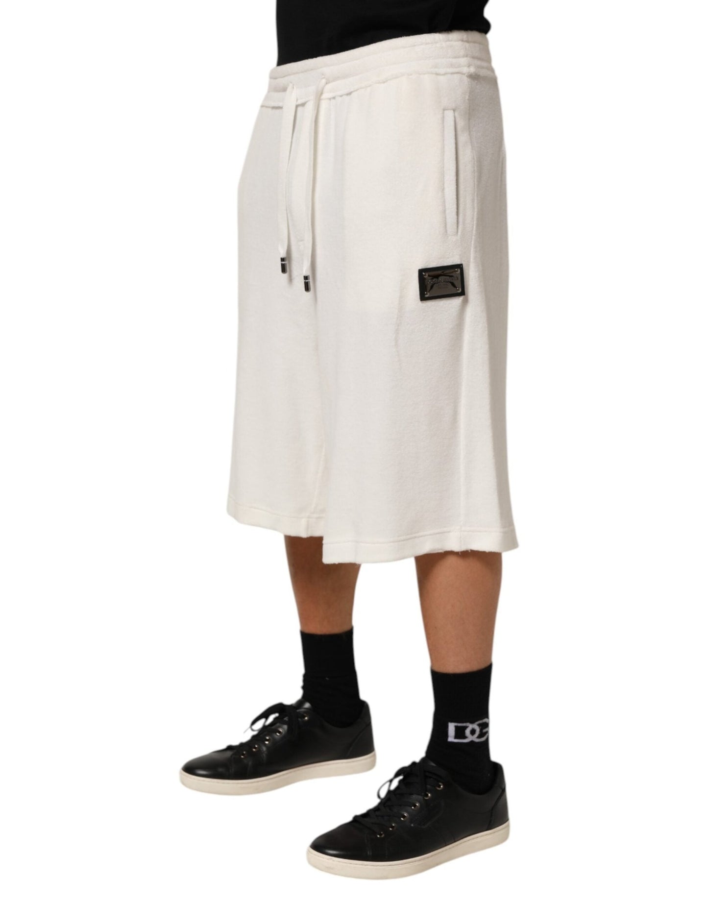 Dolce & Gabbana White Cotton Logo Plaque Men Bermuda Shorts – IT48 | M par Dolce & Gabbana | Disponible sur Sandy Store ByNet