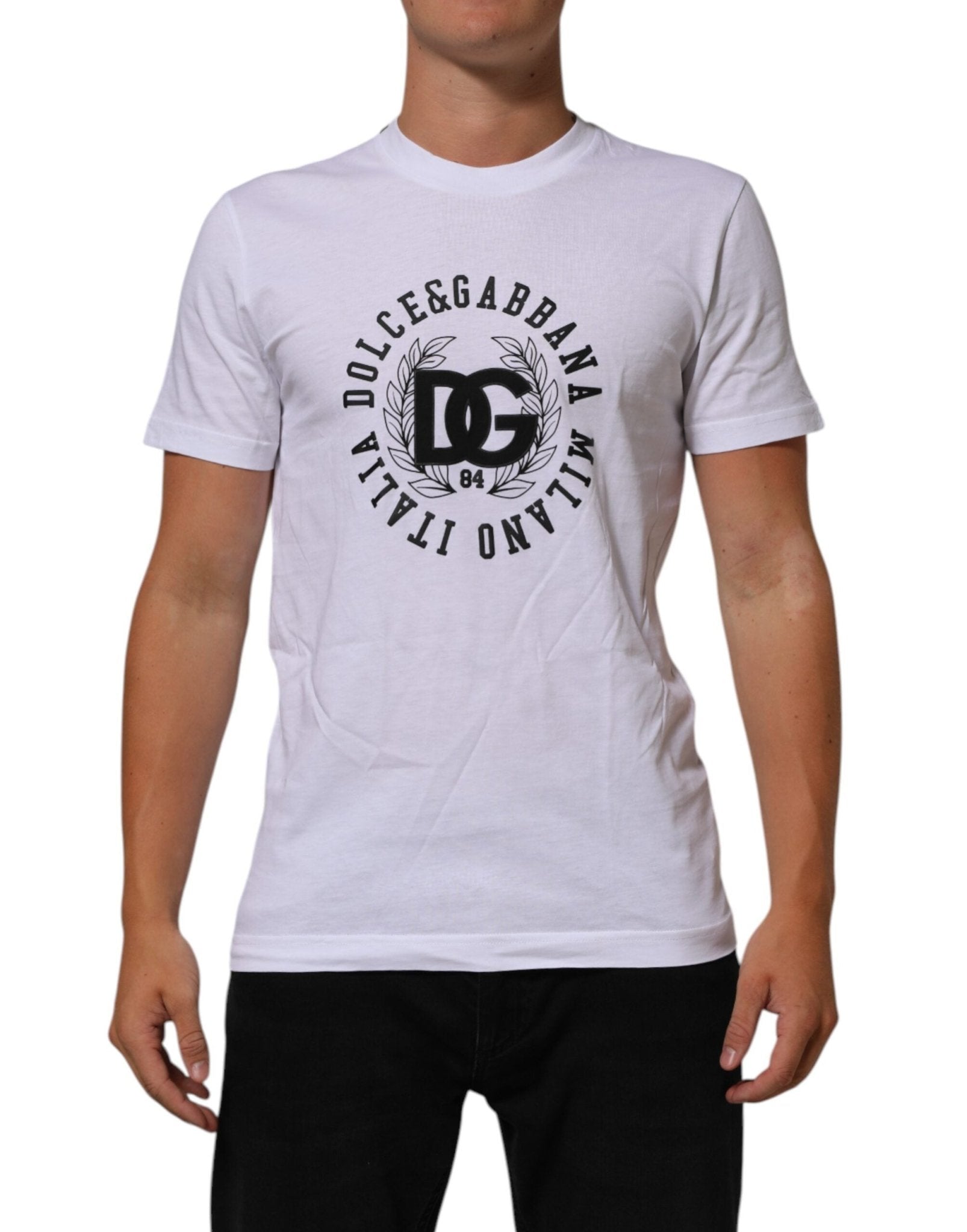 Dolce & Gabbana White Cotton Logo Print Crew Neck T-shirt – IT44 | XS par Dolce & Gabbana | Disponible sur Sandy Store ByNet