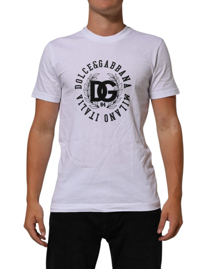 Dolce & Gabbana White Cotton Logo Print Crew Neck T-shirt – IT44 | XS par Dolce & Gabbana | Disponible sur Sandy Store ByNet