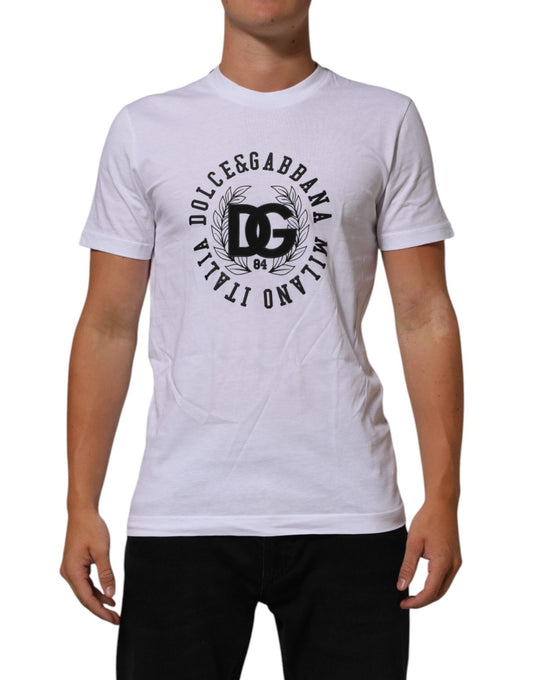 Dolce & Gabbana White Cotton Logo Print Crew Neck T-shirt – IT44 | XS par Dolce & Gabbana | Disponible sur Sandy Store ByNet