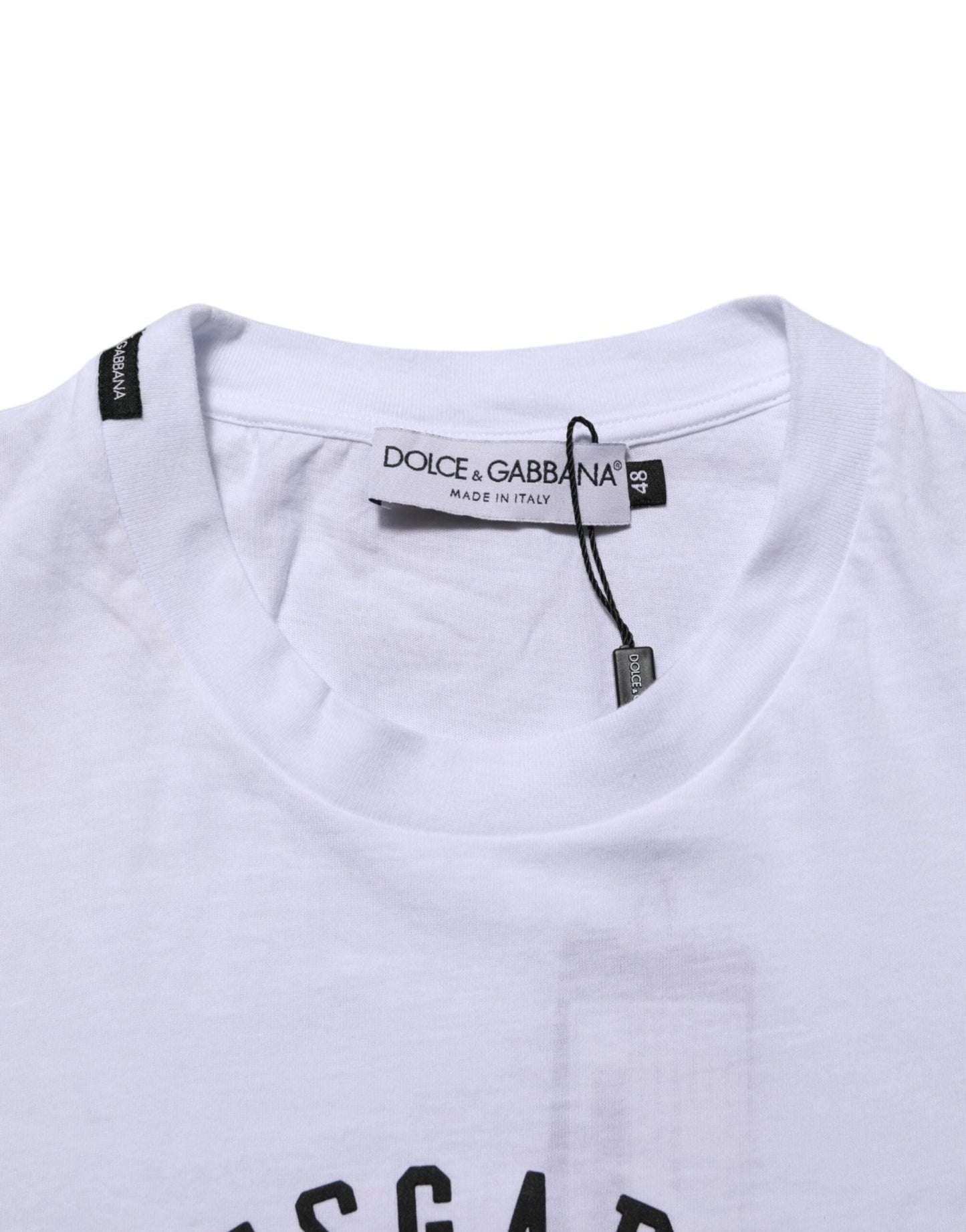 Dolce & Gabbana White Cotton Logo Print Crew Neck T-shirt – IT44 | XS par Dolce & Gabbana | Disponible sur Sandy Store ByNet