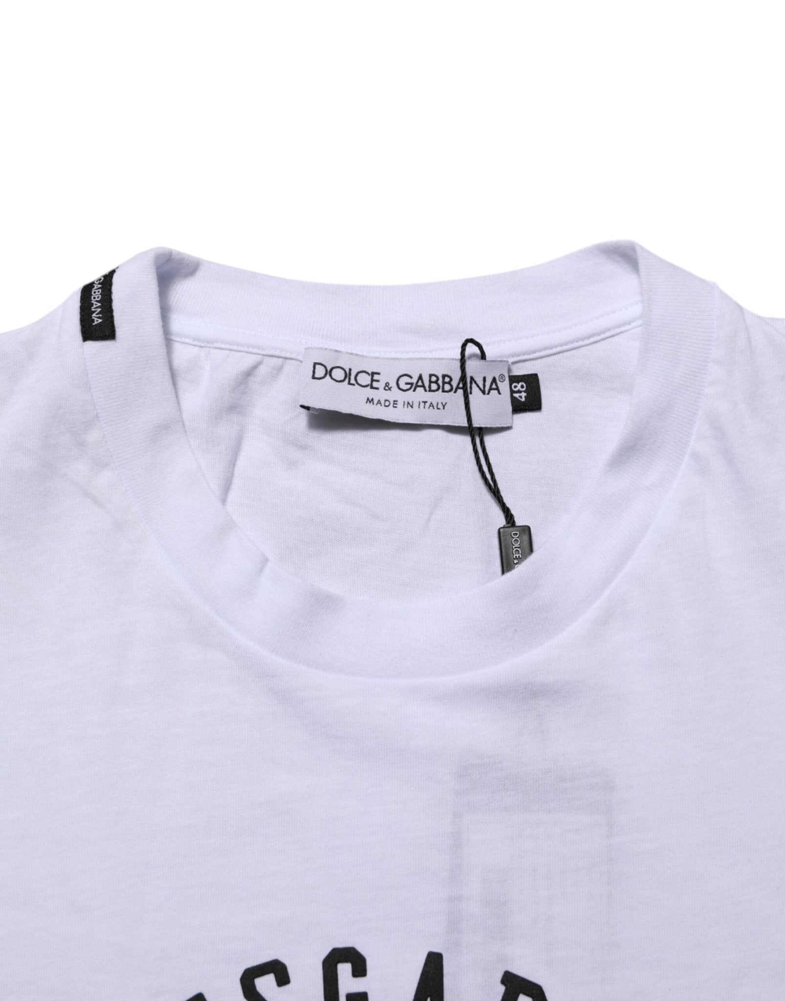 Dolce & Gabbana White Cotton Logo Print Crew Neck T-shirt – IT44 | XS par Dolce & Gabbana | Disponible sur Sandy Store ByNet