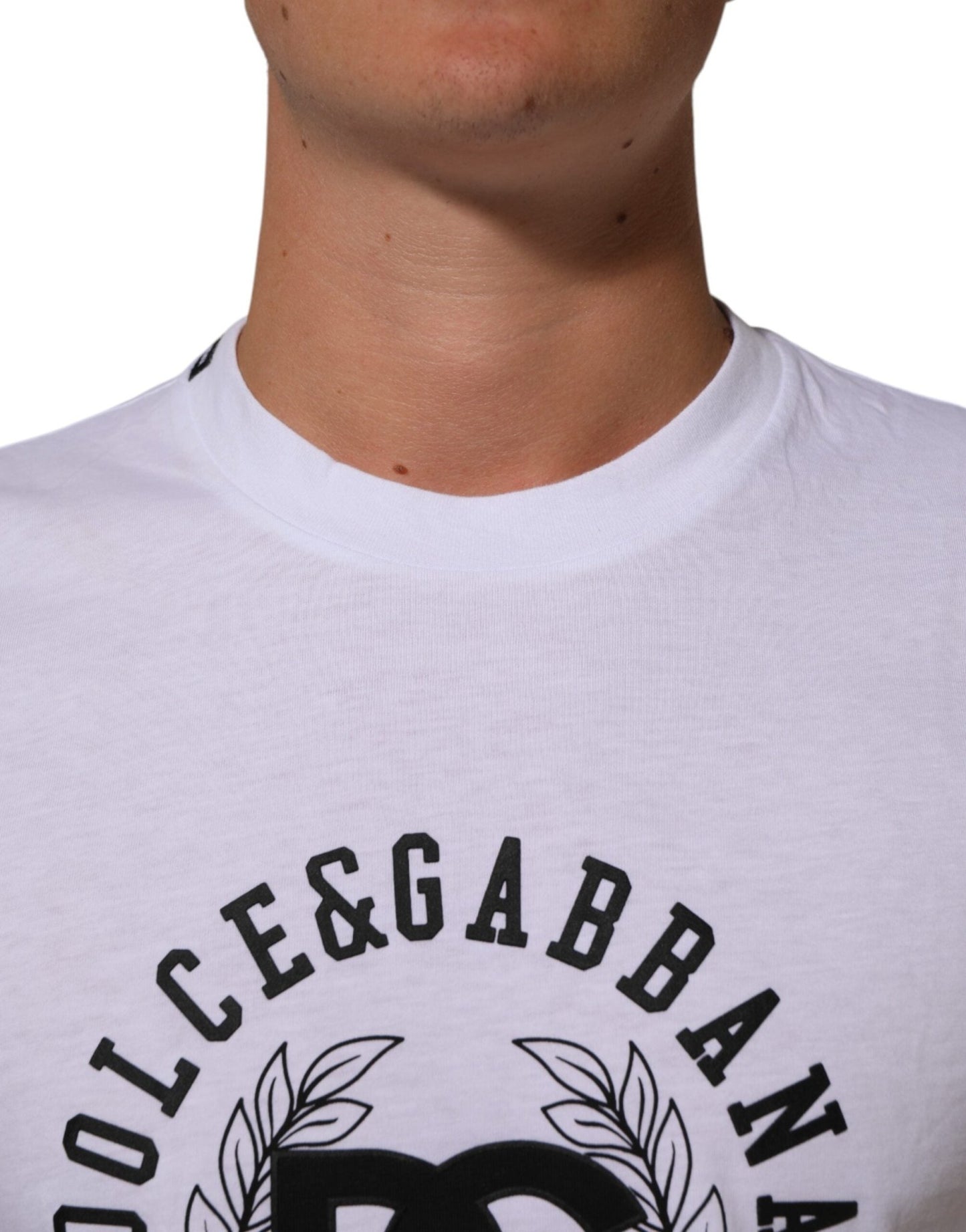 Dolce & Gabbana White Cotton Logo Print Crew Neck T-shirt – IT44 | XS par Dolce & Gabbana | Disponible sur Sandy Store ByNet