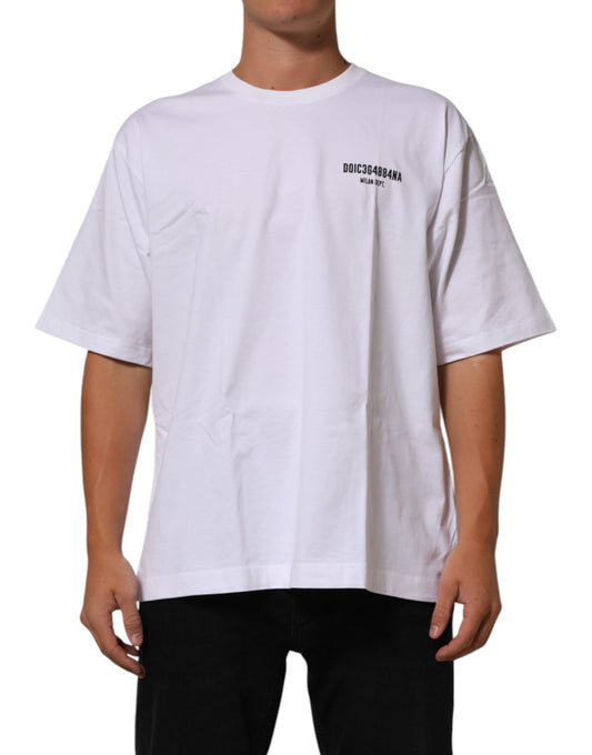 Dolce & Gabbana White Cotton Logo Print Crew Neck T-shirt – IT52 | XL par Dolce & Gabbana | Disponible sur Sandy Store ByNet