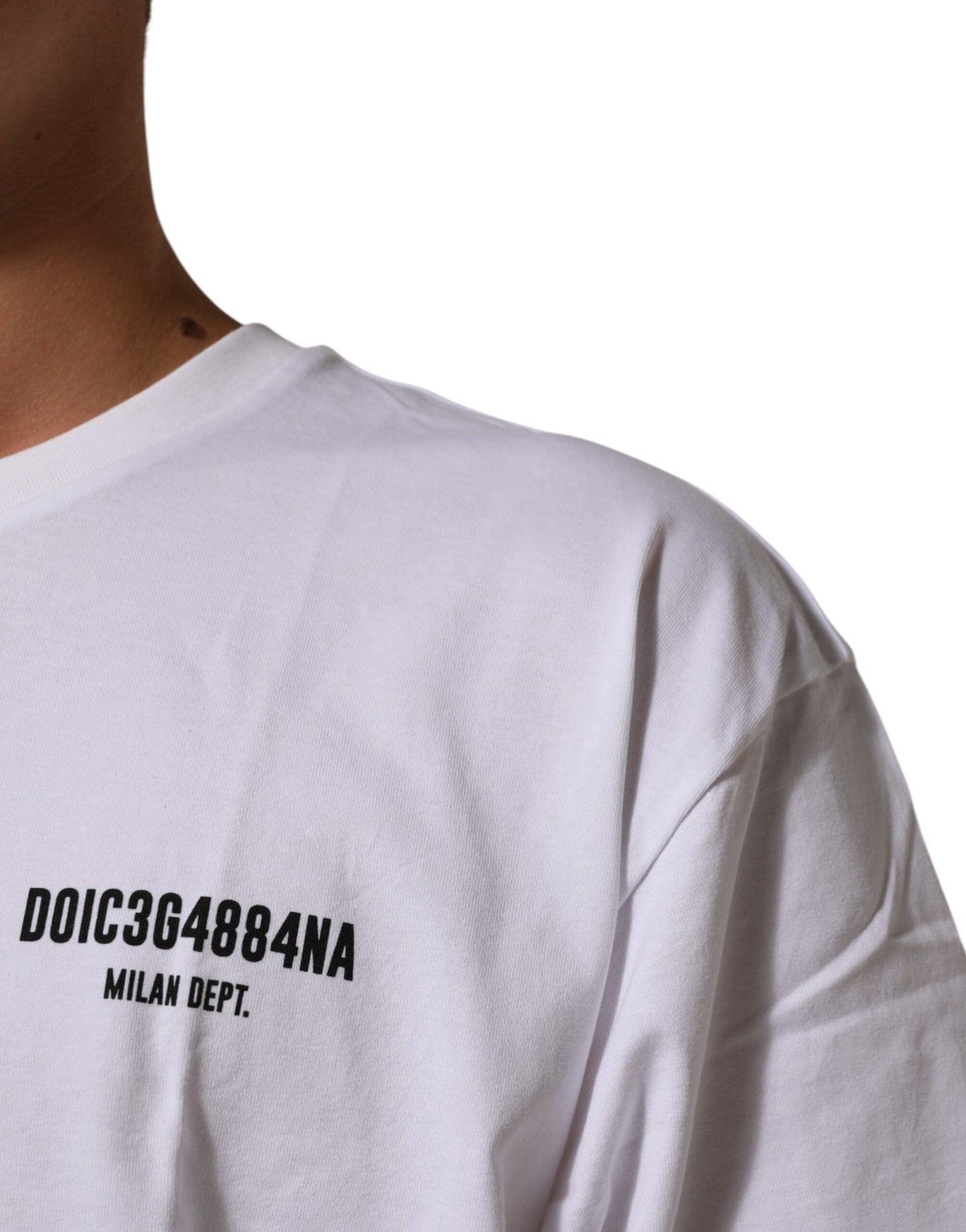 Dolce & Gabbana White Cotton Logo Print Crew Neck T-shirt – IT52 | XL par Dolce & Gabbana | Disponible sur Sandy Store ByNet