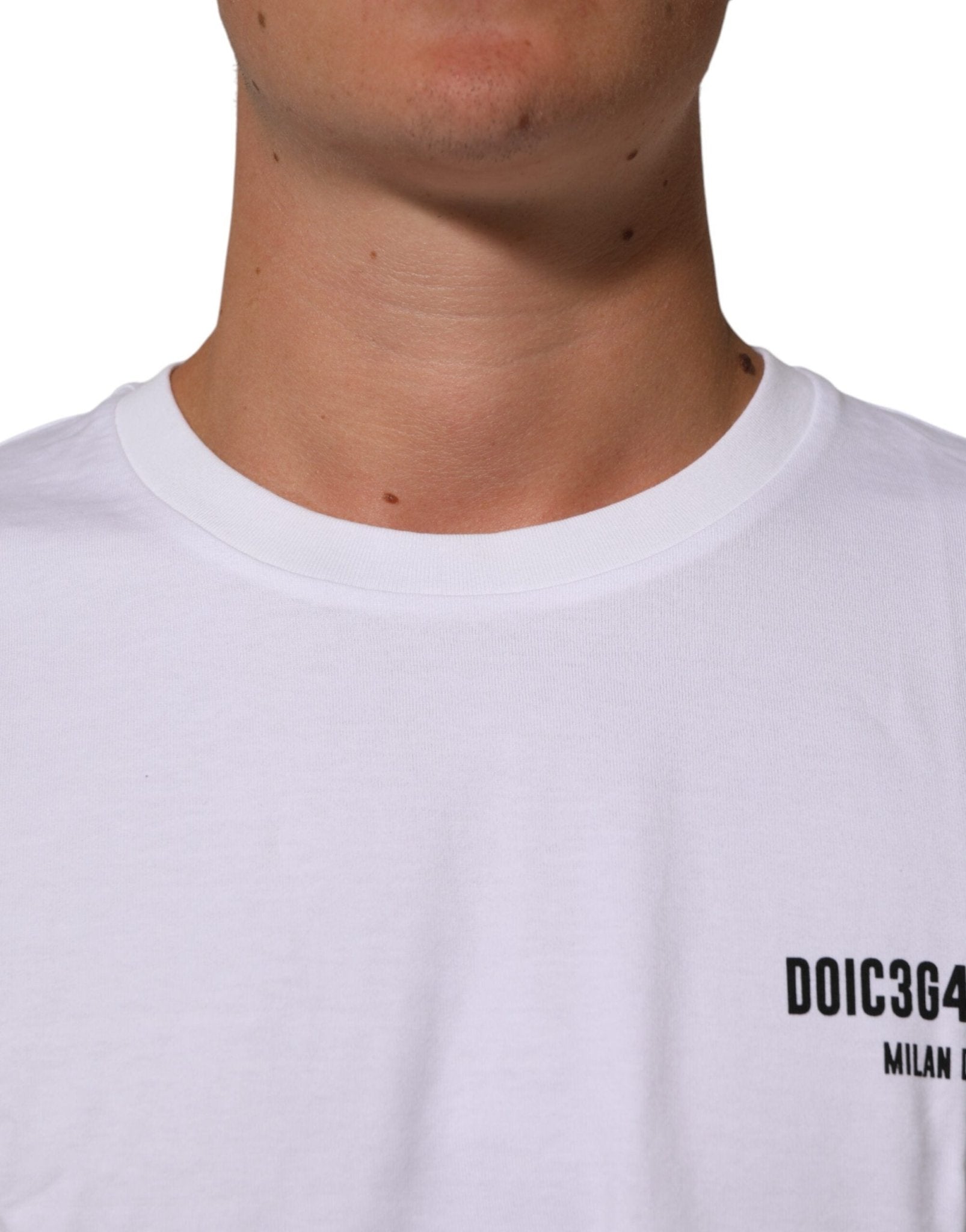 Dolce & Gabbana White Cotton Logo Print Crew Neck T-shirt – IT52 | XL par Dolce & Gabbana | Disponible sur Sandy Store ByNet