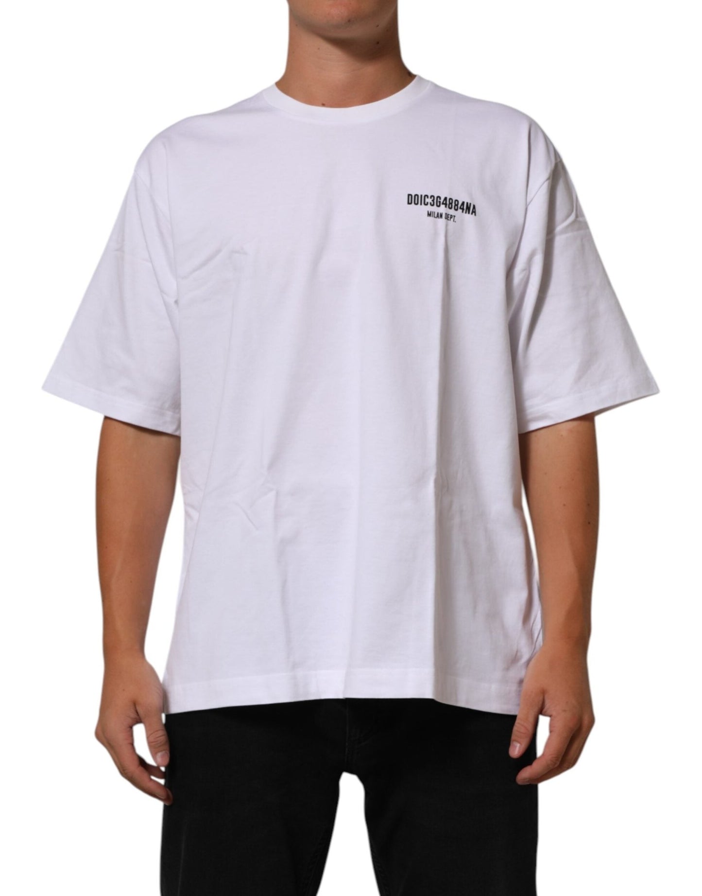 Dolce & Gabbana White Cotton Logo Print Crew Neck T-shirt – IT52 | XL par Dolce & Gabbana | Disponible sur Sandy Store ByNet