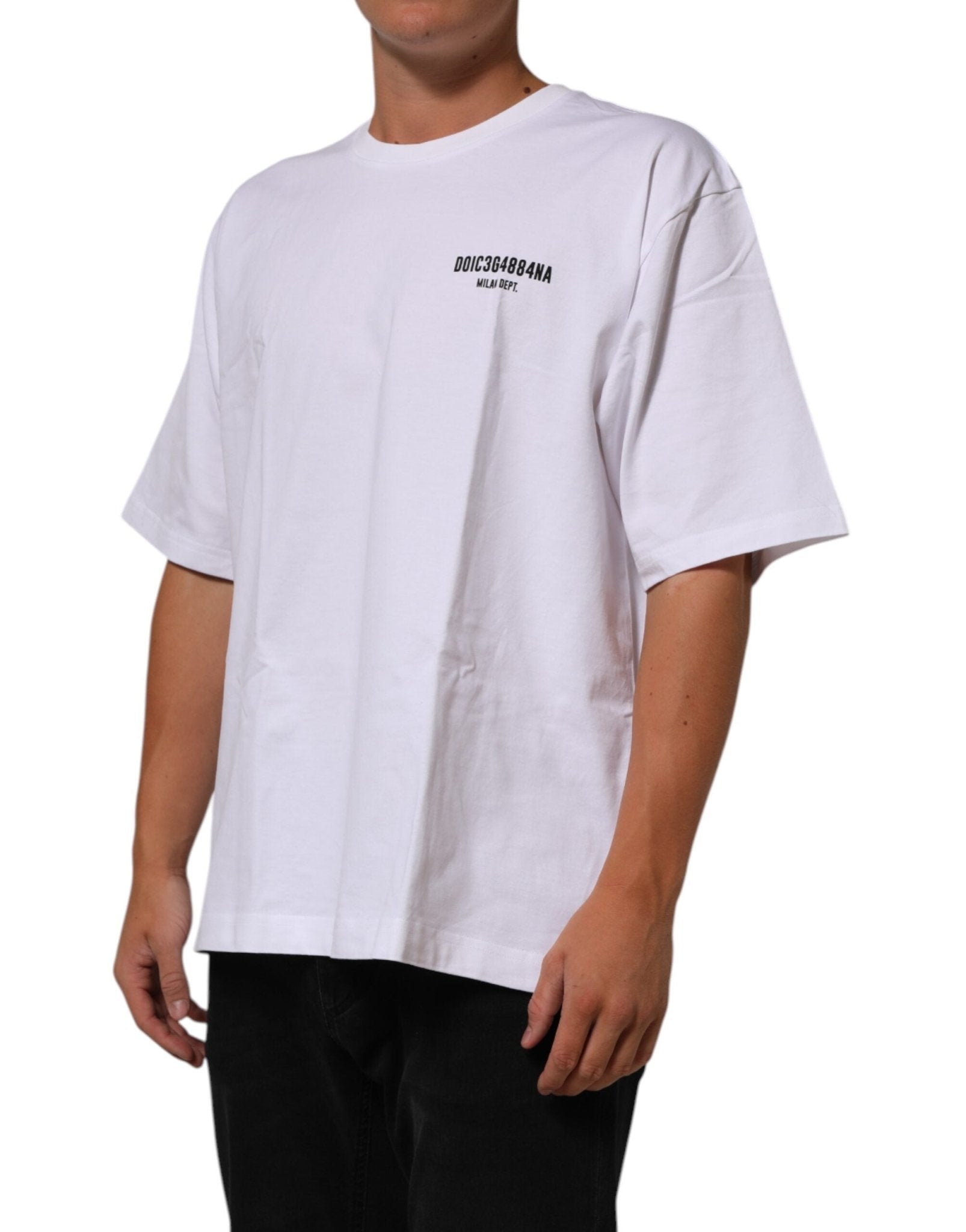 Dolce & Gabbana White Cotton Logo Print Crew Neck T-shirt – IT52 | XL par Dolce & Gabbana | Disponible sur Sandy Store ByNet